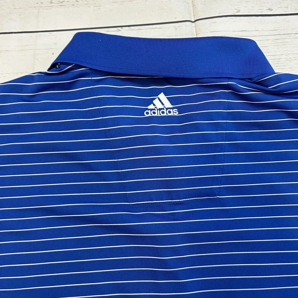 Adidas Polo Shirt Blue Striped Golf Tennis Stretch Climalite Men's Size‎ Large